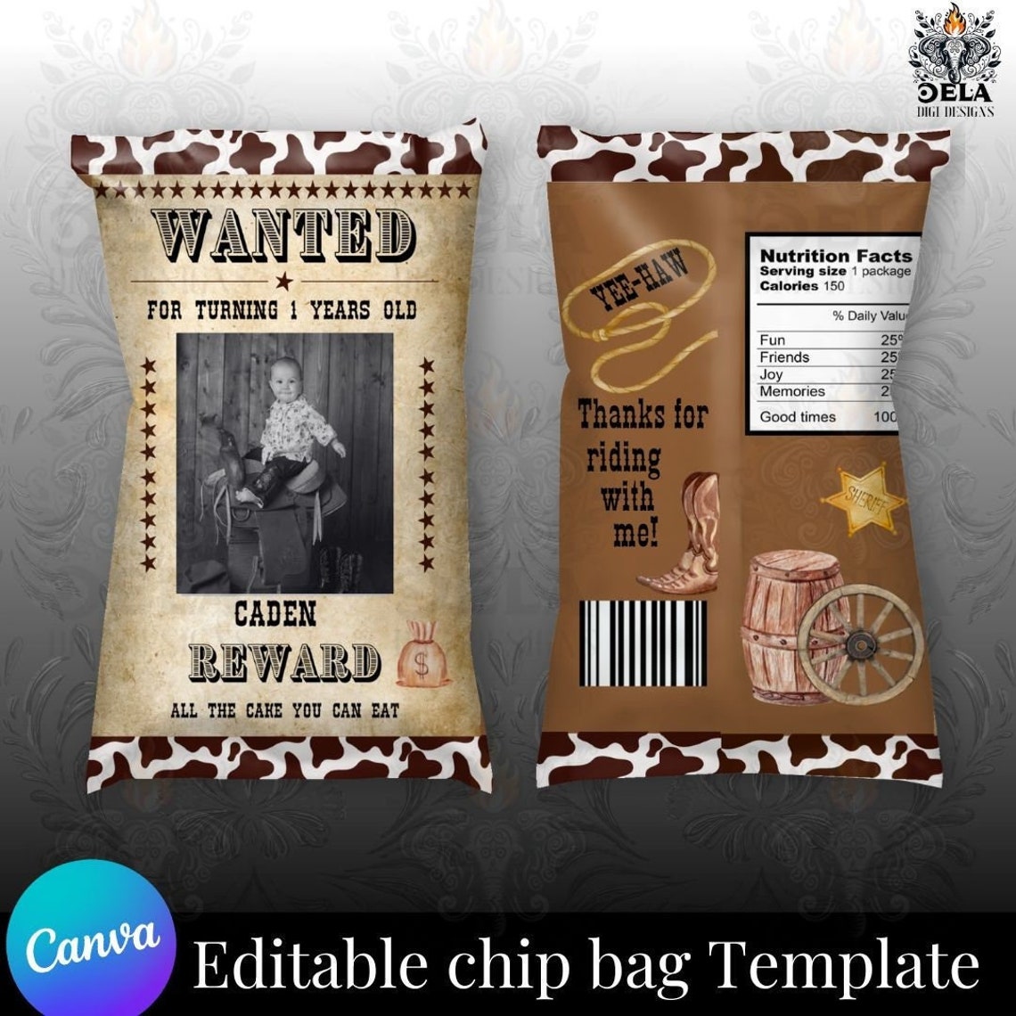 My First Rodeo Chip Bag EDITABLE My First Rodeo Chip Bag Template, Wanted Poster Design ...