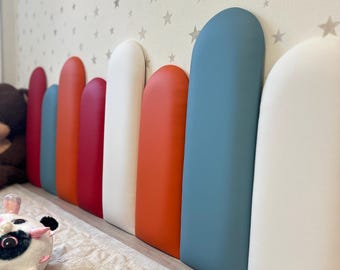 Colorful Kids Wall Panels, Rounded Upholstered Nursery Headboard Cushions, Peel and Stick Playroom Wall Decor, Padded Panels for Bedroom