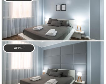 Kundenspezifische Wandpanel-Visualisierung für Schlafzimmer oder Wohnzimmer, Kopfteil-Plan, Wandmontierte Panel-Design-Ideen, vorgefertigter Einrichtungsplan