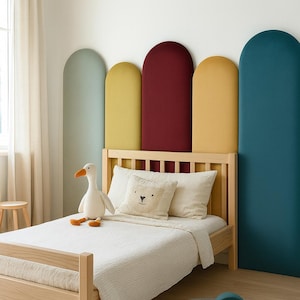 Rounded Rectangle Wall Panels, Custom Color Upholstered Fabric Headboard, Soft Padded Wall Mounted Leather Panel Boards for Bedroom Decor