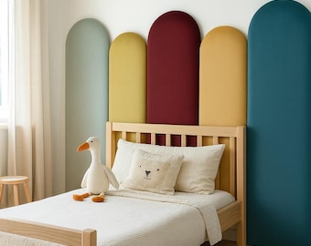 Rounded Rectangle Wall Panels, Custom Color Upholstered Fabric Headboard, Soft Padded Wall Mounted Leather Panel Boards for Bedroom Decor