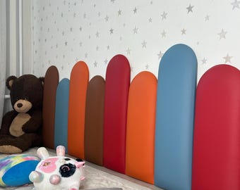 Colorful Wall Panels for Kids Room, Soft Upholstered Faux Leather Panels, Padded Decorative Wall Boards for Children’s Bedroom & Nursery