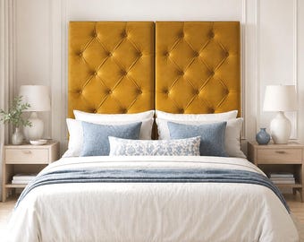Custom Upholstered Fabric or Leather Tufted Wall Panels, Diamond Tufted Wall Headboard, Living Room or Bedroom Decorative Wall Panels