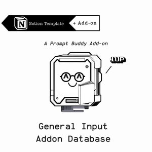Può includere: Un'illustrazione in bianco e nero di un chip di computer con un viso sorridente che indossa occhiali e tiene un libro. Il testo "1UP" è nell'angolo in alto a destra dell'immagine. Il testo "General Input Addon Database" è sotto l'illustrazione.