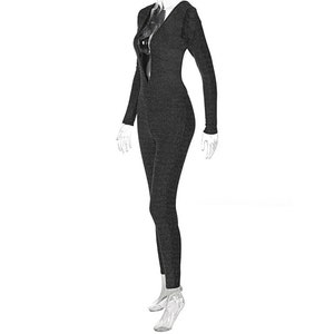 Frau Diamanten Overall Ganzkörper Bodysuit Shiny Wave Design Langarm Top Unterwäsche Bild 6