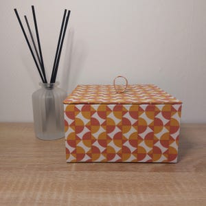 Förvaringslåda – dekorativt retro geometriskt mönster – handgjord kartong – förvaring av smycken och accessoarer – originell presentidé