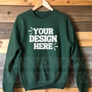 Gildan 18000 Forest Green Sweatshirt Mockup | G180 Green Green Crewneck Mockup | Hanging Gildan Sweater Mock-up | Crewneck Pullover Mock POD