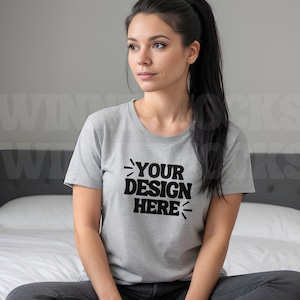 Athletic Heather Bella Canvas 3001 Tshirt Mockup | 3001 Gray T-shirt Mockup | Model Mock | Simple Aesthetic Cozy Grey Bella Canvas Tee Shirt