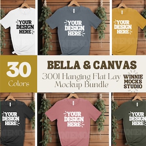Bella Canvas 3001 Hanging Tshirt Mockup Bundle | 3001 Shirt Mock-up Bundle | Flat Lay Mock | Boho Neutral Bella Canvas T-Shirt Mockups