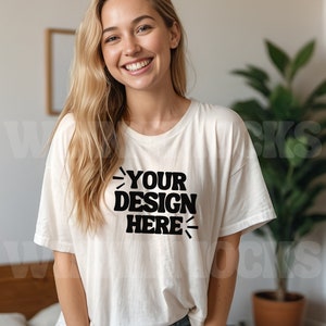 Comfort Colors C1717 White Mockup, 1717 White Mockup, Female Model Tshirt Mockup, Cute Shirt Mockup, Trendy Oversized T Shirt Mockup