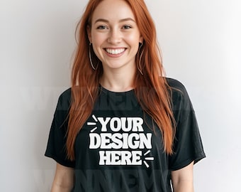 Comfort Colors C1717 Mockup nero, 1717 Mockup nero, Mockup femminile Tshirt Mockup, Camicia carina Mockup, T-shirt oversize alla moda Mockup