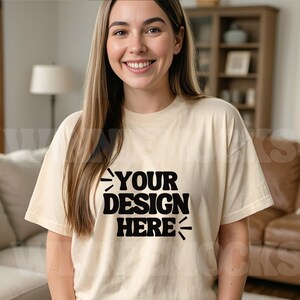 Comfort Colors C1717 Ivory Mockup, 1717 Ivory Mockup, Female Model Tshirt Mockup, Cute Shirt Mockup, Trendy Oversized T Shirt Mockup