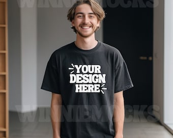 Comfort Colors C1717 Black Oversized T Shirt Male Mockup, 1717 Black Mockup, Young Male Mockup Tshirt Mockup, Simple Trendy Mockup