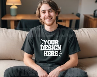 Male Model Comfort Colors C1717 Black Oversized T Shirt Mockup, 1717 Black Mockup, Young Male Mockup Tshirt Mockup, Simple Trendy Mockup