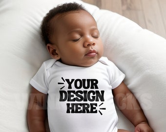 Rabbit Skins 4400 White Short Sleeve Bodysuit Mockup | Baby Boy Mockup | 4400 White T-shirt Mockup | Simple Infant Baby Model Mockup