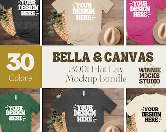 Bella Canvas 3001 Tshirt Mockup Bundle | 3001 Shirt Mock-up Bundle | Flat Lay Mock | Boho Neutral Casual Simple Bella Canvas T-Shirt Mockups