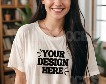 1717 White Mockup, Comfort Colors C1717 White Female Mockup, Real Model Tshirt Mockup, Cute Shirt Mockup, Trendy Oversized T Shirt Mockup