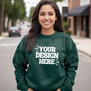 Gildan 18000 Model Mock | Gildan 18000 Forest Green Sweatshirt Mockup | G180 Crewneck Mockup | Crewneck Pullover Mock POD | Simple Mockup