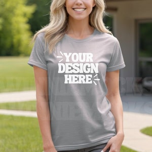 Bella Canvas 3001 Silver Tshirt Mockup | 3001 Grey T-shirt Mockup | Model Mock | Simple Aesthetic Cozy Silver Bella Canvas Tee Shirt