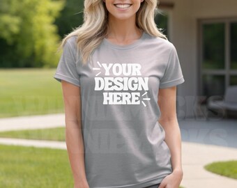 Bella Canvas 3001 Silber Tshirt Mockup | 3001 Graues T-Shirt Mockup | Modell Mock | Einfach Ästhetisches Gemütliches Silber Bella Canvas T Shirt