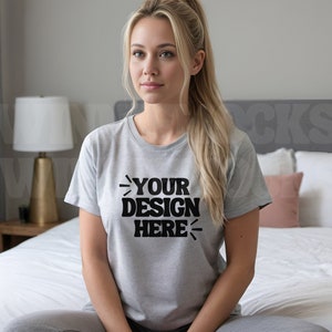 Bella Canvas 3001 Athletic Heather Tshirt Mockup | 3001 Grey T-shirt Mockup | Model Mock | Simple Aesthetic Cozy Grey Bella Canvas Tee Shirt