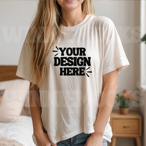 Simple Comfort Colors C1717 White Mockup, 1717 White Mockup, Female Model Tshirt Mockup, Cute Shirt Mockup, Trendy Oversized T Shirt Mockup