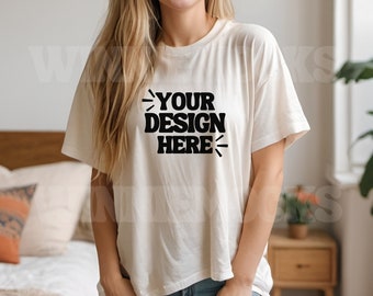 Simple Comfort Colors C1717 White Mockup, 1717 White Mockup, Female Model Tshirt Mockup, Cute Shirt Mockup, Trendy Oversized T Shirt Mockup