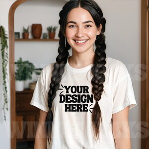 1717 White Mockup, Comfort Colors C1717 White Mockup, Braided Female Model Tshirt Mockup, Cute Shirt Mockup, Trendy Oversized T Shirt Mockup