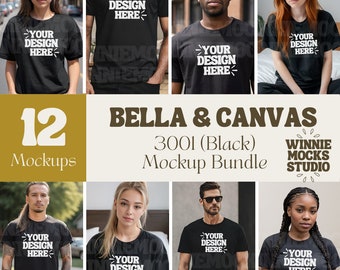Bella Canvas 3001 Black Tshirt Mockup Bundle | 3001 Shirt Mock-up Bundle | Model Mock | Boho Neutral Black Bella Canvas T-Shirt Mockups
