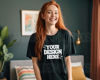 1717 Mockup nero, Comfort Colors C1717 Mockup nero, Mockup femminile Tshirt Mockup, Camicia carina Mockup, T-shirt oversize alla moda Mockup