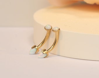 Gold Eyebrow Jewelry/Titanium Eyebrow Piercing Jewelry/Curved Barbell Rook Piercing Jewelry 16G Eyebrow Opal Jewelry