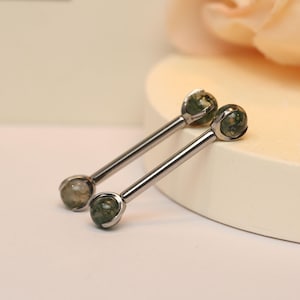 Unique green hair crystal nipple barbell 14G titanium nipple bar bell internal thread nipple jewelry tongue piercing