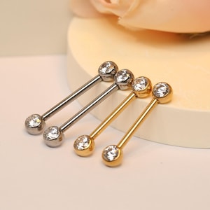 Gold/Silver Zirconia Nipple Nipple Barbell Piercing Jewelry Straight Nipple Bar Titanium 14G Nipple Piercing