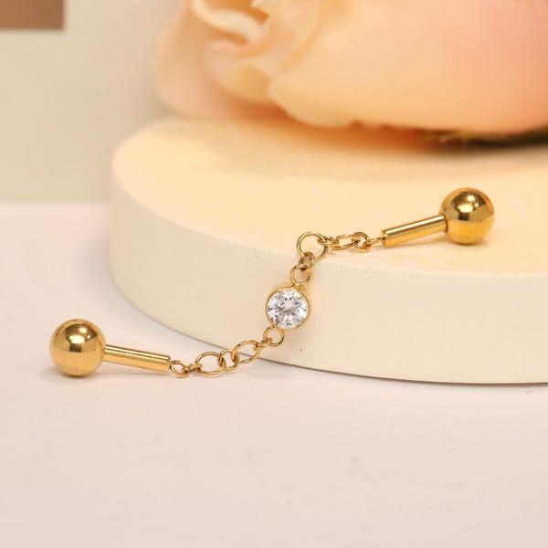 14G Unique Zirconia Pendant Connecting Chain Industrial Piercing Jewelry Surgical Steel Industrial Barbell Industrial Pole Piercing Jewelry