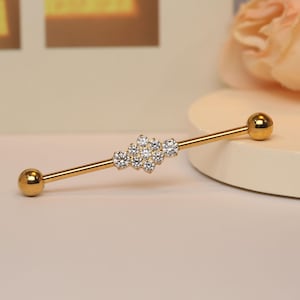 Barra industrial CZ Jóias de piercing industrial 14G Barra industrial Aço cirúrgico Jóias de piercing corporal 38 mm