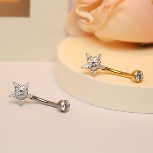 14G love zircon belly button ring belly button jewelry titanium five-pointed star cubic zircon belly button jewelry