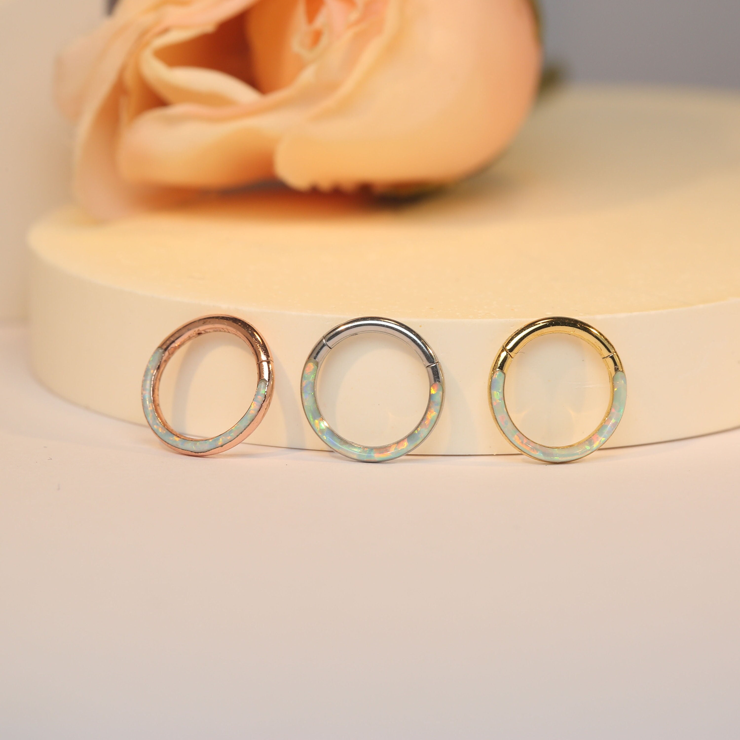 White Opal Septum Ring/Piercing Jewelry 316L Medical Steel Nose Ring/Nose Cartilage Daith Piercing Jewelry 14G 16G 20G