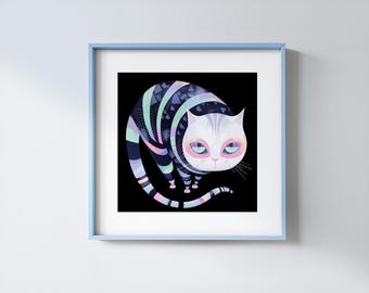 Cosmic Cat Art Print Fantasy Animal Poster Symbolic Surreal Illustration Unique Colorful Gift Modern Wall Decor