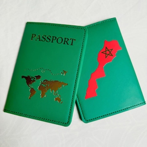 Protège passeport personnalisé carte MAROC / étui passeport personnalisé / couverture passeport avec carte du Maroc