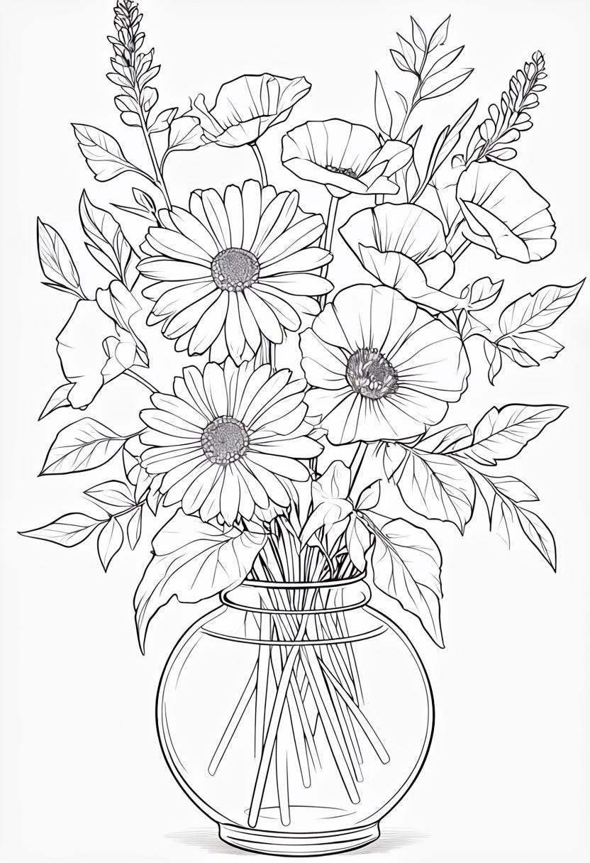 Coloring Book Pages - Flowers 5 Pages - Etsy