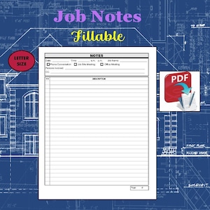 Construction Notes, Job Notes, Fillable Form