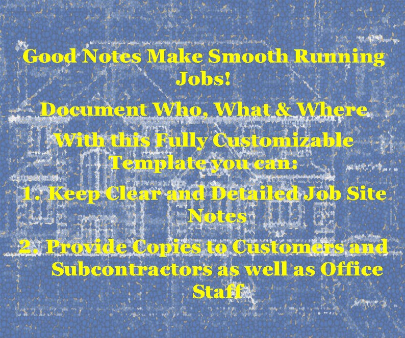 Construction Note Taking Example Construction Notes, Job Notes, Fillable Form - Etsy