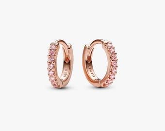 Créoles roses scintillantes Huggie Boucles d'oreilles en or rose pavées de la ZC Pandora