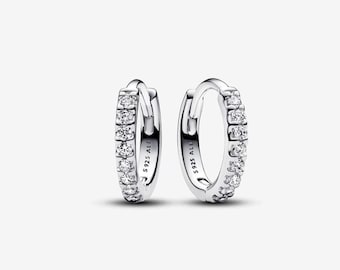 Boucles d'oreilles scintillantes Huggie en argent sterling S925 Pandora CZ pavées