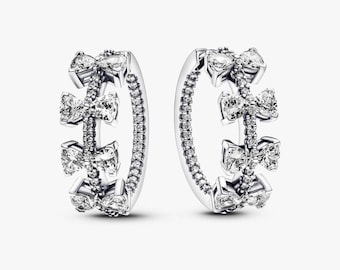 Boucles d'oreilles créoles en argent sterling S925 avec diamants scintillants Pandora pavée de la ZC