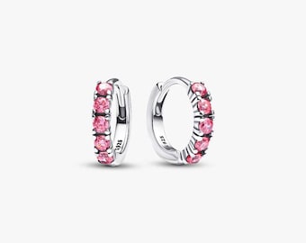 Rosa Huggie Hoop Örhängen S925 Sterling Silver Pandora Five CZ Pavé Örhänge