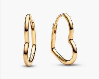 Créoles asymétriques cœurs d'amour Boucles d'oreilles dorées Pandora