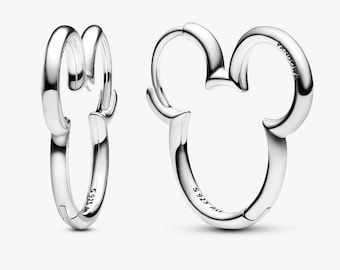 Boucles d'oreilles créoles silhouette Mickey Mouse en argent sterling S925 Pandora