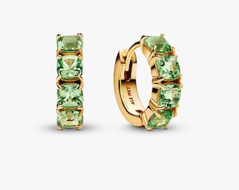 Boucles d'oreilles créoles Huggie vertes texturées Pandora Boucles d'oreilles en or pavé de quatre CZ