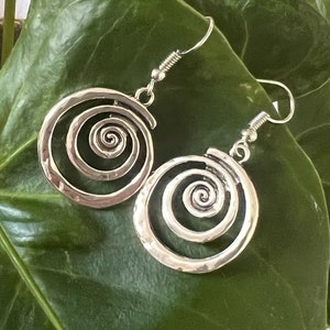 Silver Earrings, Silver Spiral Earrings, Swirl Dangle Earrings,Minimalist Bohemian Jewelry,Spiral Galaxy Theme, Lightweight Boho Earrings